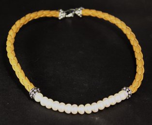 FINE STERLING SILVER BRAIDED LEATHER GENUINE PEARL CHOKER NECKLACE