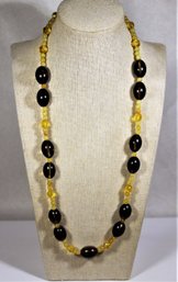 Fine Strand Of Amber Colored Glass And Smoky Quartz Beaded Necklace 24' Long