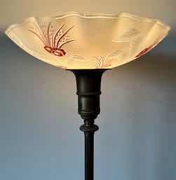 Antique Brass Floor Lamp With Etched Glass Ruffled Shade