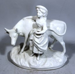 Antique 1850s Staffordshire Girl With Cow Figure