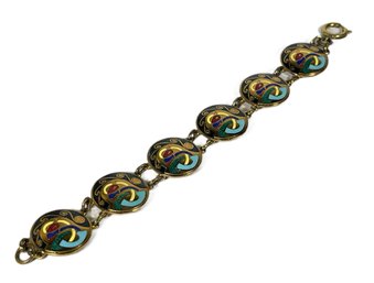 Gold Tone Colorful Enamel Link Bracelet Made In Ireland