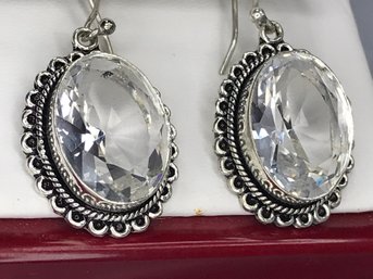 Very Pretty Pair Brand New 925 / Sterling Silver And Crystal Earrings - Never Worn - Very Expensive Look