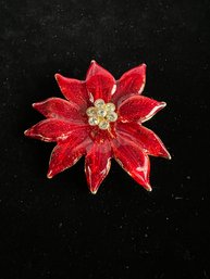 Sparkling Red Enamel Poinsettia Brooch