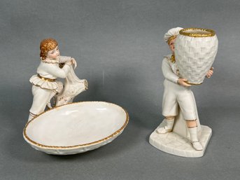 Antique Royal Worcester Sweetmeat Dish & Figurine Statue