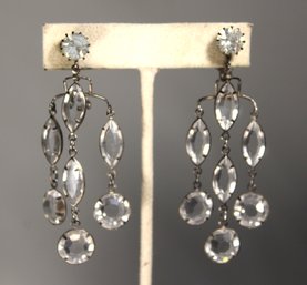 ART DECO PERIOD CUT CRYSTAL DANGLE CLIP EARRINGS