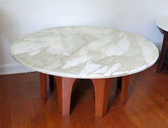 A Hand Crafted Octagonal Wooden Base Coffee Table With Marble Top - 42' Diameter