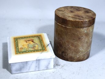 Lot Two Carved Marble And Stone Table Boxes