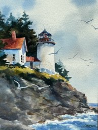 Lucile Geiser Maine Lighthouse Original Watercolor