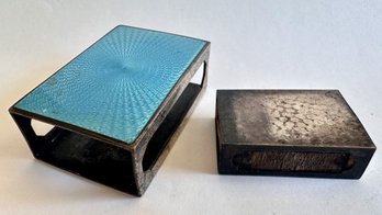 2 Vintage Sterling Silver Match Books, 1 Enameled