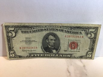 The United States Of America Five Dollar Note 1963 Series