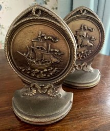 Bradley & Hubbard Bookends With Ships - 1930's