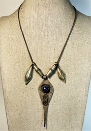 Studio 1960s Mid Century Sterling Siler Necklace W Pendant Blue Stone