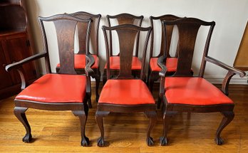 Set 6 Antique Oak Dining Room Chairs With Ball & Claw Front Legs  (Appraised For $2,100)