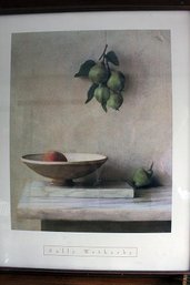 Vtg Peach & Pears Still Life Framed Artwork Print