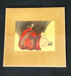 Original Artwork By R. C. Gorman On Tile- 'Red Blanket'