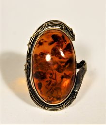 Genuine Large Natural Amber Stone Ring Sterling Silver Size 7