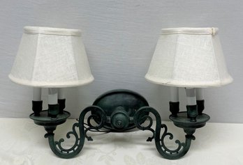 Two Arms Black Metal Electric Wall Sconces With Shade Made In Italy - 1 Of 4