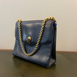 A Vintage Gucci Leather Handbag With Link Chain And Precious Stone Bead - Includes Card Holder