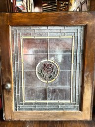 Antique Lead Glass Door Top With Stained Glass Rose Center Medallion