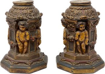 Vintage Armor Bronze Company New York Cherub Candleholders- A Pair