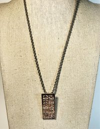 Fine Sterling Silver Rope Chain 18' And Latin Alphabet Grid Pendant