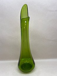Mid Century Modern Green Glass Bud Vase. 19 3/8' Tall.