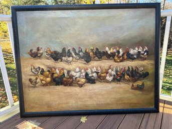 Magnificent Rare Huge 51 Inch Chicken Oil Painting  ~ Trevor James ~