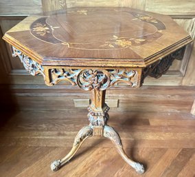 Vintage Ornate Carved Wood Inlay Side Table