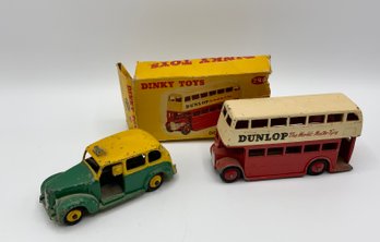 2 Vintage Dinky Toys ~ Double Deck Bus W/Box & Austin Taxi #254 ~