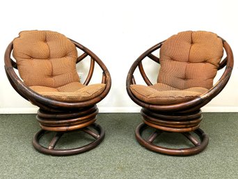 A Pair Of Vintage Rattan Papasan Club Chairs, C. 1970's - Possibly Ficks Reed