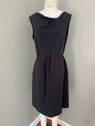 Escada Sport Black Dress - Size 40  US 10 Belted, Drape Neck, Pockets