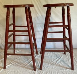 Two Painted Red Stools