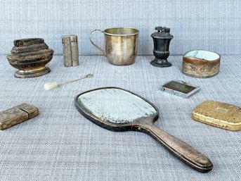 A Silverplate And Gold Vanity And Lighter Assortment