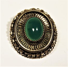 Very Fine Green Onyx Fancy Brooch Made In Israel