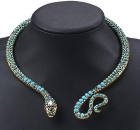 Intriguing Snake Costume Collar Necklace In Faux Turquoise