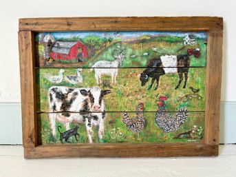 Farm Scene Painting On Wood Panels