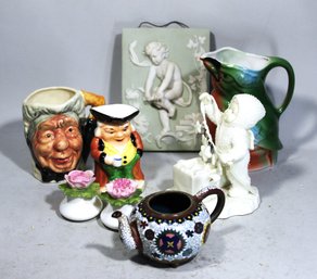 Misc. Lot Porcelain Figures, Cloisonne Teapot Snow Baby Etc.