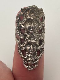 Large Vintage Sterling Silver Ring- A TRIO OF LOVELY MAIDENS In High Relief