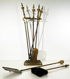 A Set Of Ornate, Antique Brass Fireplace Tools