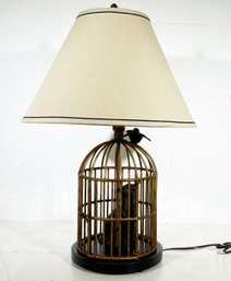 An Elegant Patinated Brass Cat In Birdcage Lamp By Maitland-Smith