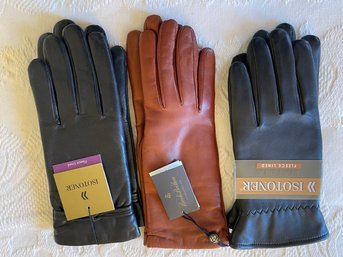 Trio Of New With Tag, Women's Leather Gloves. Size 8-8 1/2 By Brooks Brothers And Isotoner.