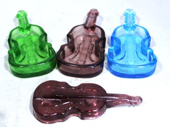 Four Multi Colored Vintage Glass Violin Dishes