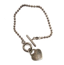 Vintage Italian Sterling Silver Beaded Heart Charm Bracelet