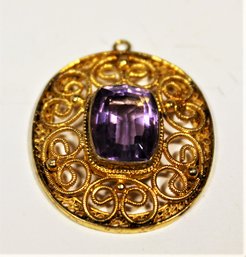 Fine Gold Over Sterling Silver Oval Pendant Having Amethyst Stone