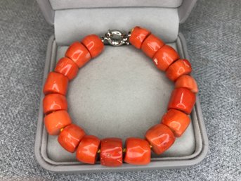Amazing Genuine Natural Chunky Orange Coral Bracelet With - Incredible Look ! - Made To Retail For $295