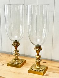 Pair Of French Solid Brass And Glass Photophores