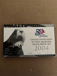 Beautiful 2004 - S U.S. Mint Quarters Silver Proof Set With Original Mint Box And COA