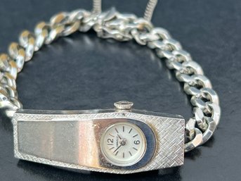 Caravelle Brushed Silver Metal Bezel Bracelet Watch