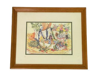 Picnic Print By Watercolorist, Deborah K Ellis - Framed Under Glass