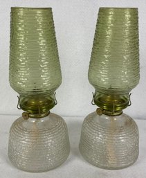 Pair Of Vintage Anchor Hocking Soreno Glass Oil Lanterns